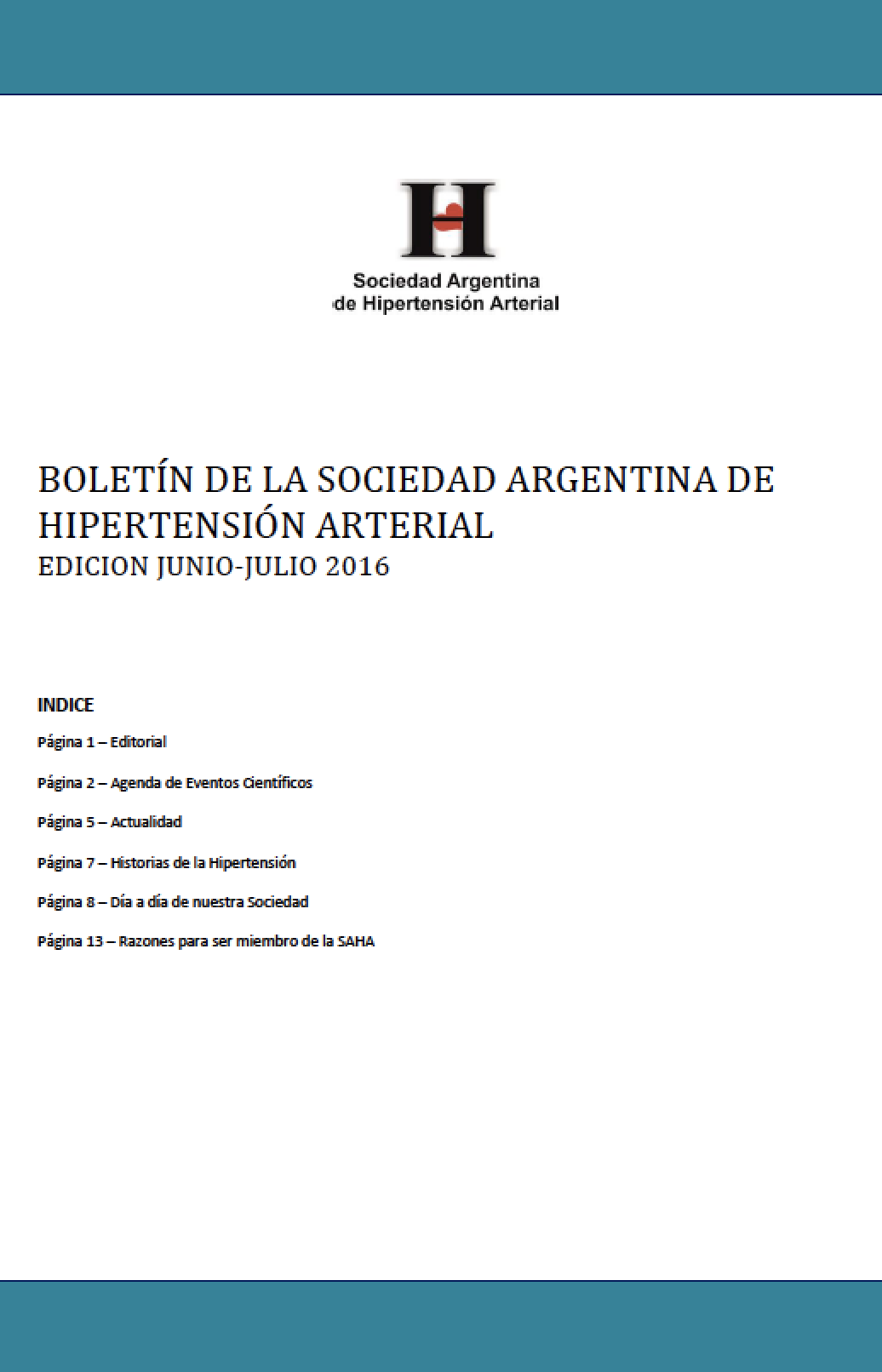 Boletín Periódico Sociedad Argentina de Hipertensión Arterial Junio - Julio 2016