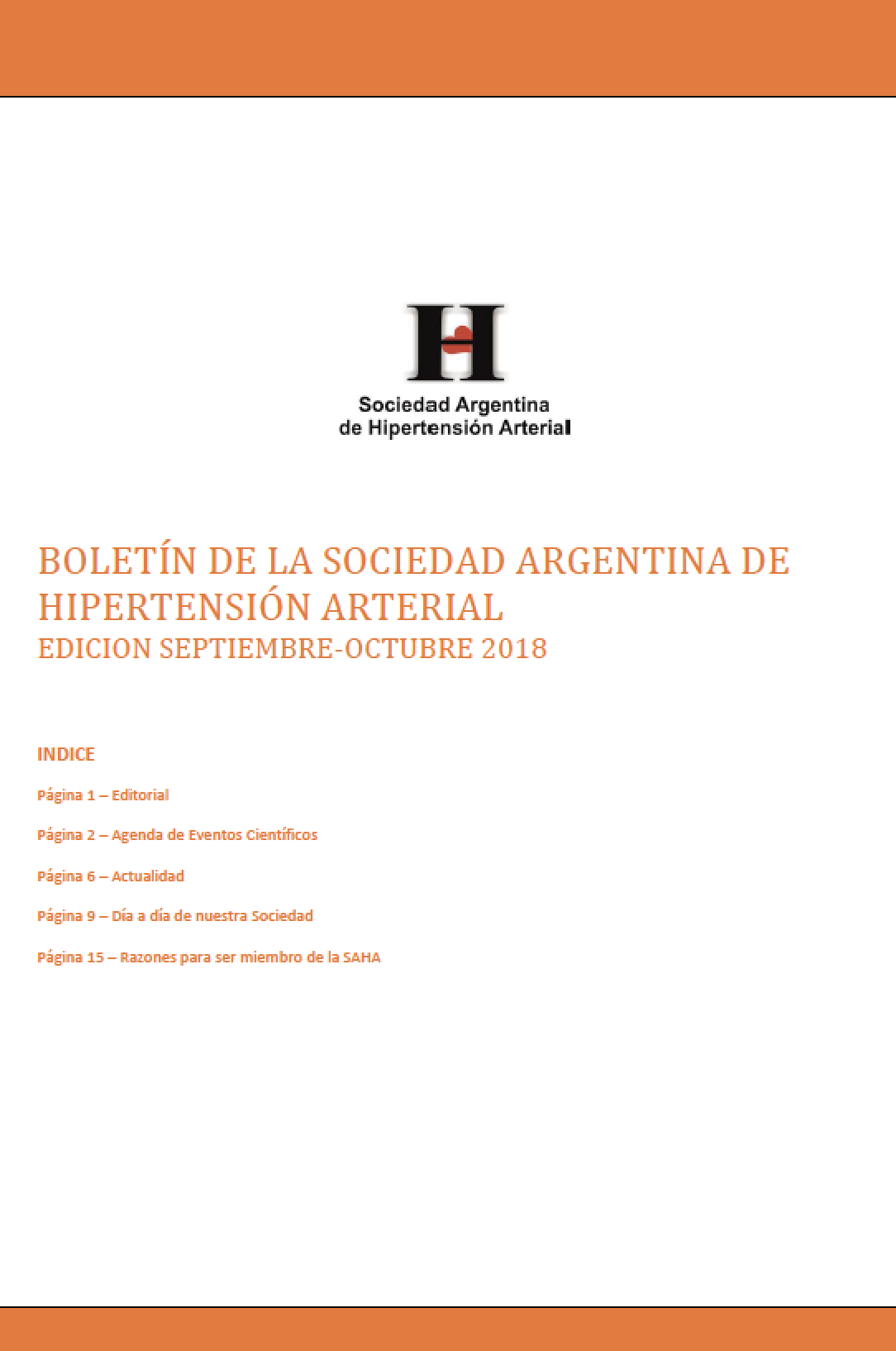 Boletín Periódico Sociedad Argentina de Hipertensión Arterial  Septiembre - Octubre 2018
