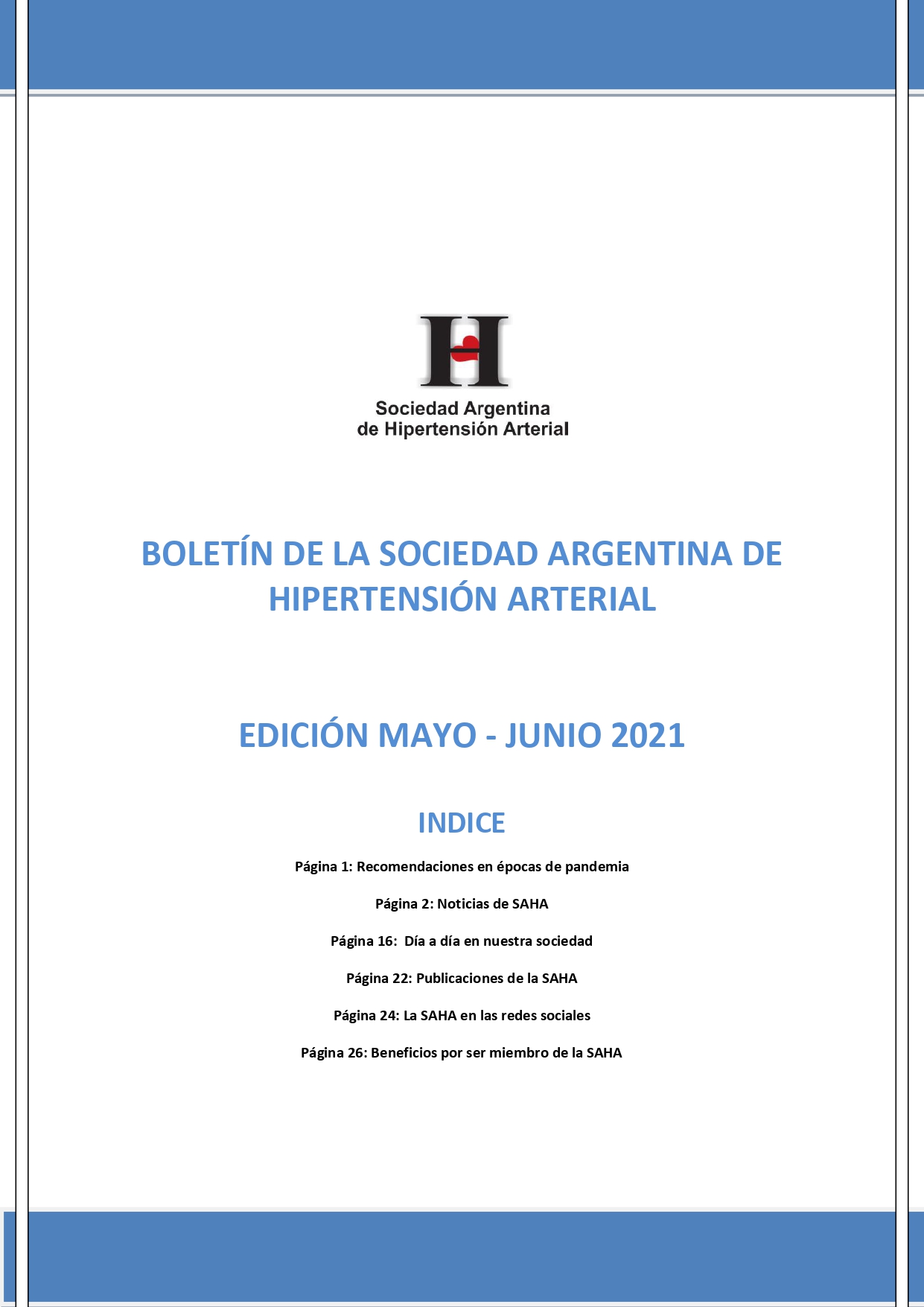 Boletín Periódico Sociedad Argentina de Hipertensión Arterial Mayo - Junio 2021