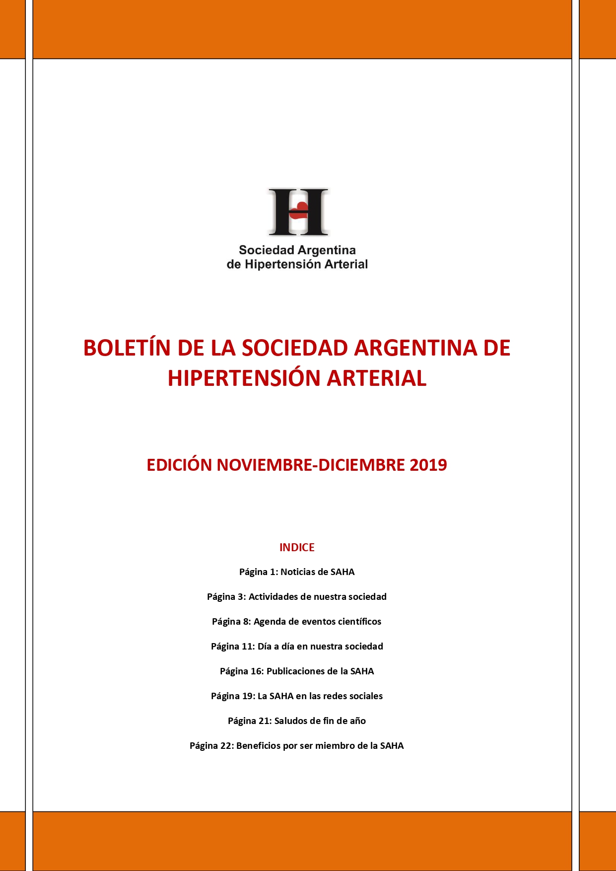 Boletín Periódico Sociedad Argentina de Hipertensión Arterial Noviembre - Diciembre 2019
