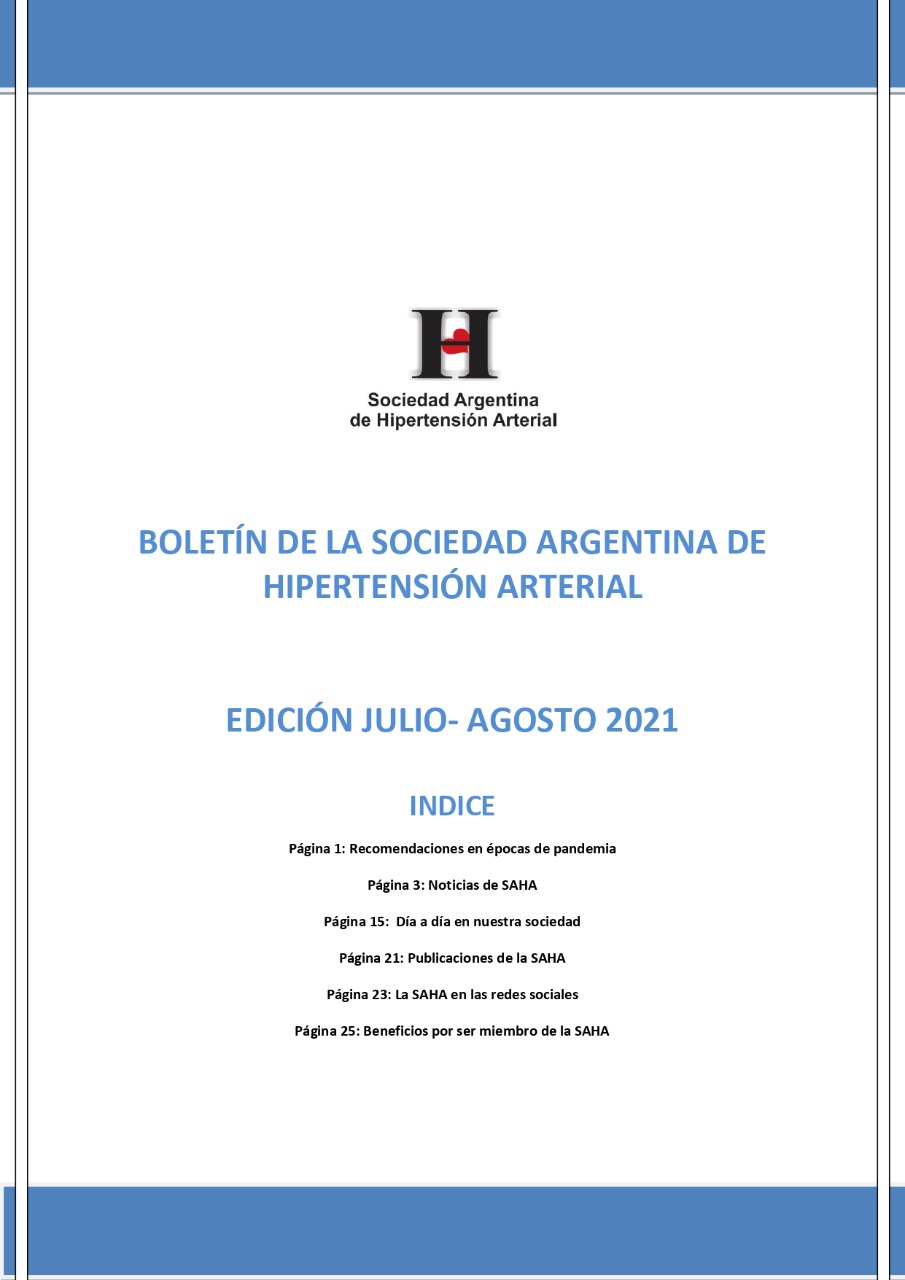 Boletín Periódico Sociedad Argentina de Hipertensión Arterial Julio -  Agosto 2021