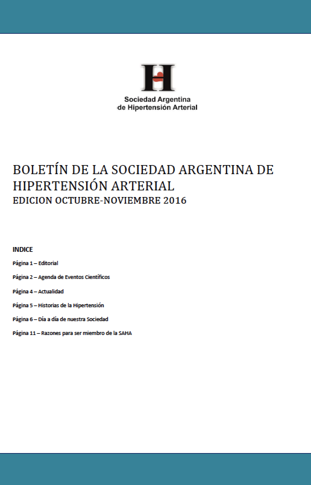 Boletín Periódico Sociedad Argentina de Hipertensión Arterial Octubre - Noviembre 2016