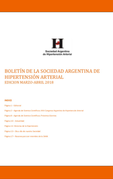 Boletín Periódico Sociedad Argentina de Hipertensión Arterial  Marzo - Abril 2018