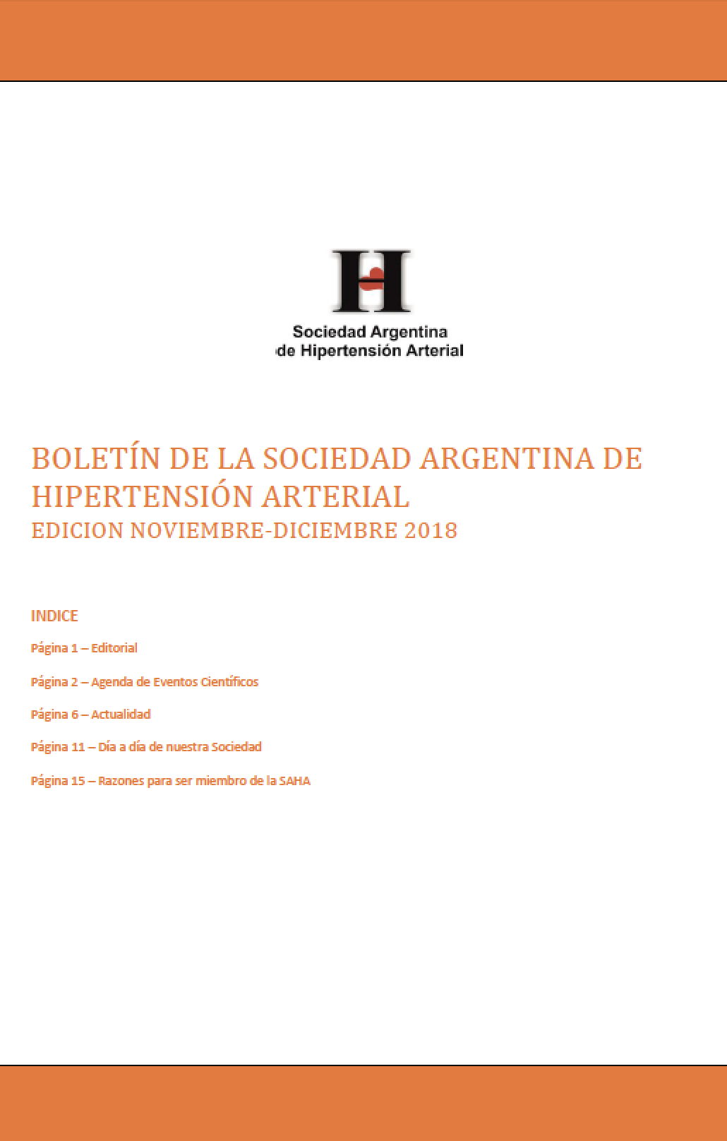 Boletín Periódico Sociedad Argentina de Hipertensión Arterial Noviembre - Diciembre 2018